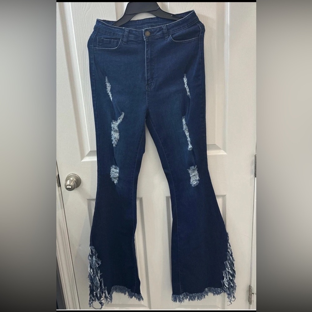 K.I.M by Kimberly Dark Blue Distressed Flare Jeans